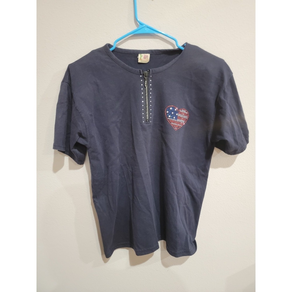 Cactus California Top 1/4 Zip Americana Heart Embellished Sz L‎ USA Made Vintage
